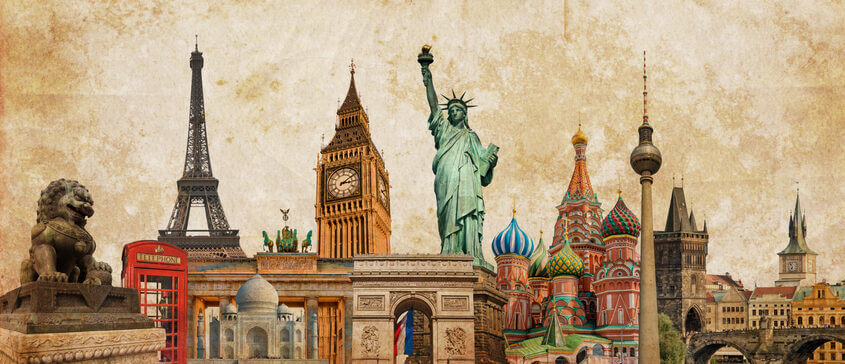 World city landmarks photo collage.
