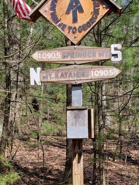 Appalachian Trail signpost in the woods.